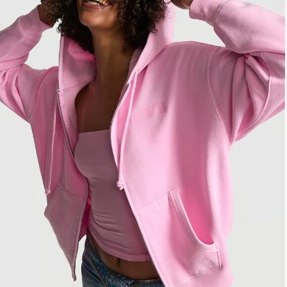 Victoria's Secret PINK Ivy Fleece Campus Full-Zip Hoodie Pink Lollipop Pastel M - Picture 2 of 4